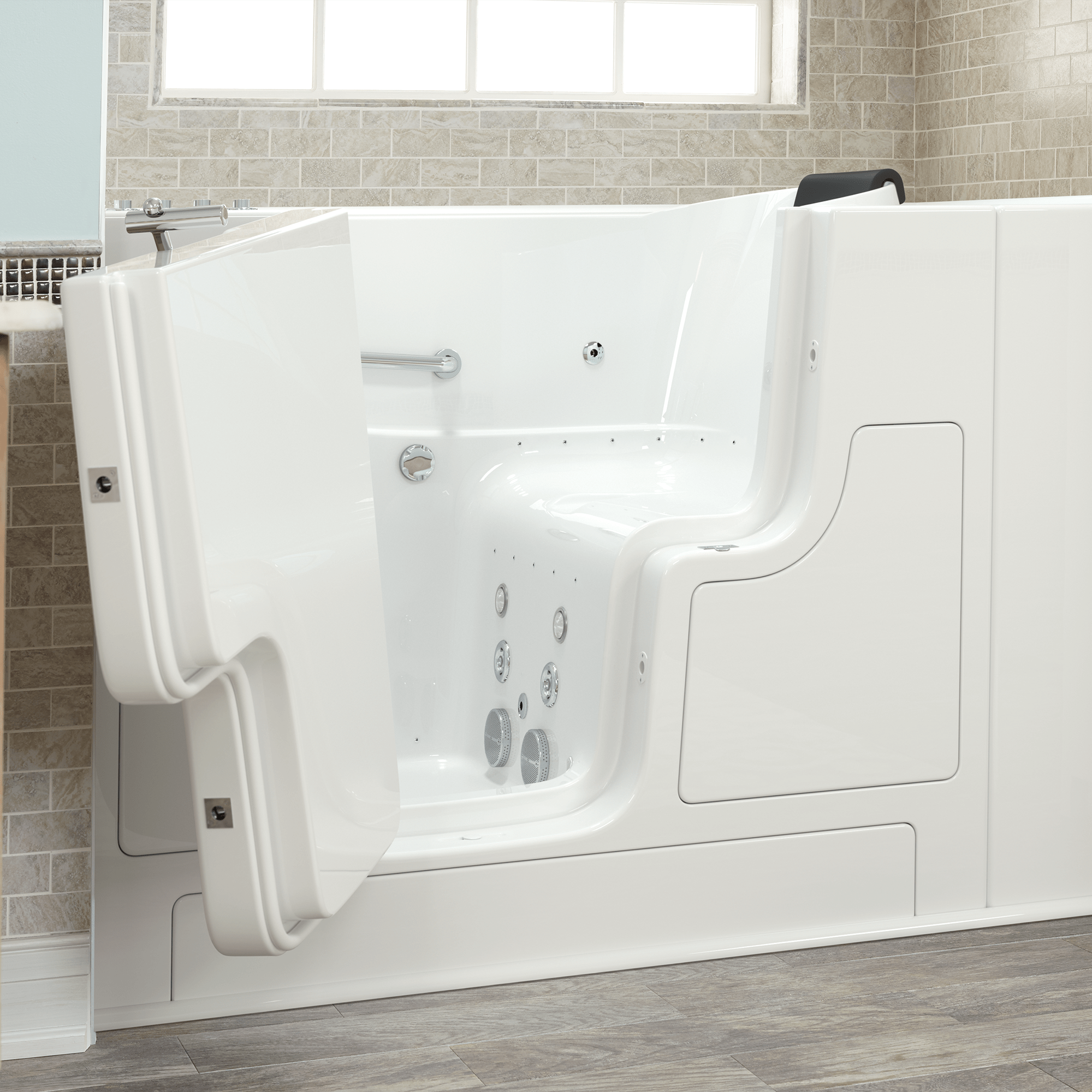 Gelcoat Premium Series 30 x 52  Inch Walk in Tub With Combination Air Spa and Whirlpool Systems   Left Hand Drain WIB WHITE